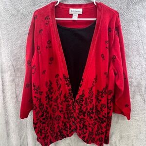 C.D. Daniels Red Floral 3X Button Front Cardigan Cottagecore Grandma Core Casual